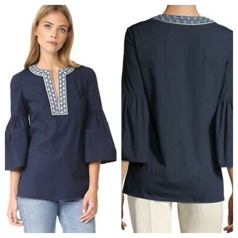 Tory Burch Ariana Embellished Bell-Sleeve Tunic (21)